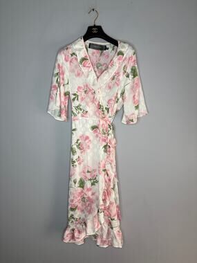 Code Mode Floral Print Long Sleeve Wrap Dress V-Neck Boho Style Women’s Size L